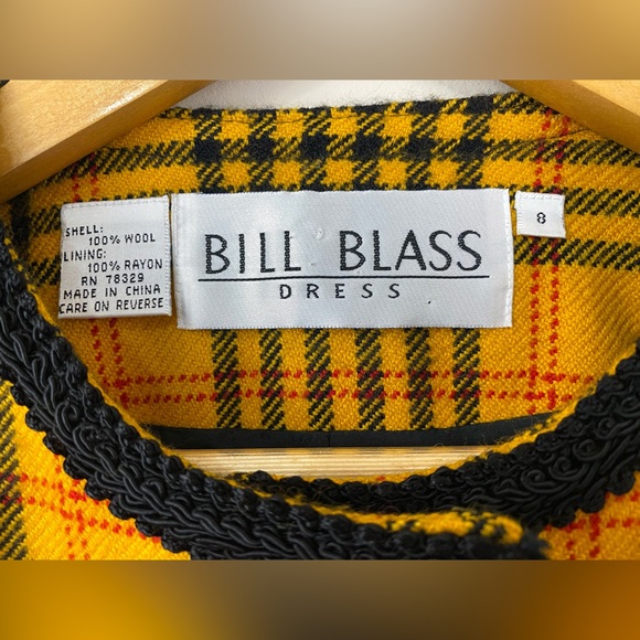VTG 80s Bill Blass Plaid Wool Blazer Yellow & Black Embroidered Pom Poms Sz 8 - Picture 9 of 11